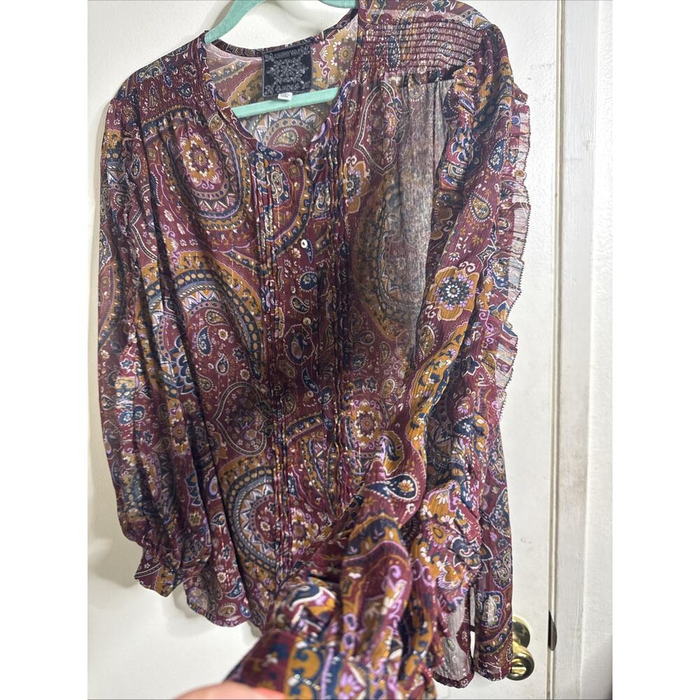 Johnny Was Epsilon Paisley Peasant Top Sheer Shimmer Button Up Boho Women’s 1x - Picture 3 of 7